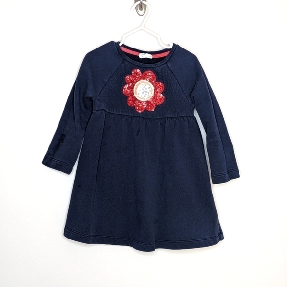 Mini Boden Flower Sequin Sweater Dress 3/4 - Picture 1 of 6